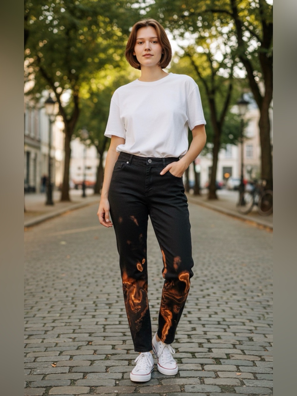 New York & Company Women's 10‎ Upcycled Bleached Pants Artsy Gothic Grunge Emo